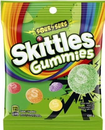 Skittles Peg Bag Gummies Sourl 12/130g Sugg Ret $5.79
