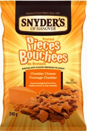 Snyderâ€™s of Hanover Cheddar Cheese Pretzel Pieces 12/240g Sugg Ret $5.69