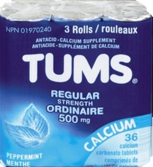 Tums 3 Pack Peppermint Heartburn Relief Roll 6/3 500 ml Pack Sugg Ret $4.99