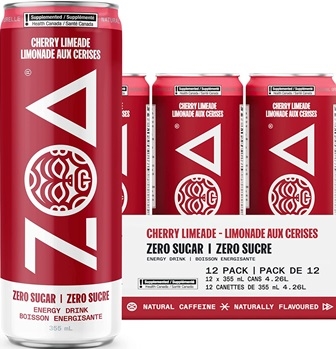 Zoa Cherry Limeade Zero Sugar Energy Drinks 12/355ml Sugg Ret $4.49