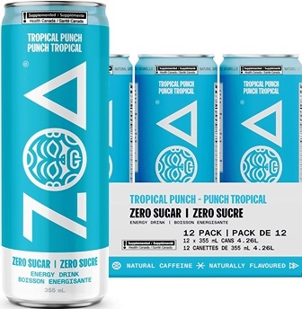 Zoa Tropical Punch Zero Sugar Energy Drinks 12/355ml Sugg Ret $4.49