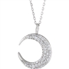 A 14k white gold crescent moon necklace with diamonds.