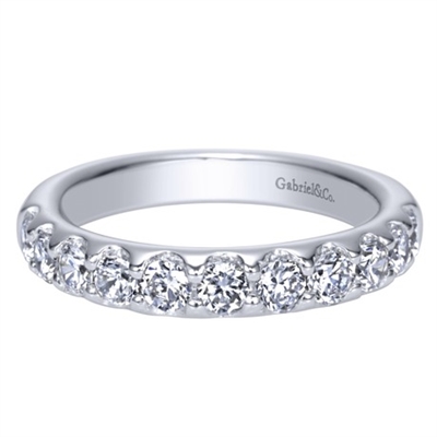 One carat of round diamonds shine in a 14k white gold diamond wedding band!