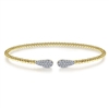 14k yellow gold cable cuff bracelet features two diamond sections.