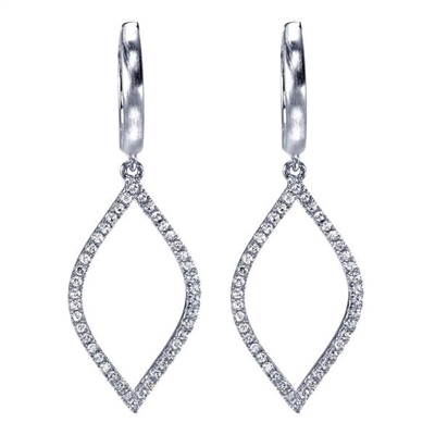 This fresh pair of hanging diamond earrings is set with over one third carats of round brilliant diamonds and a touch of the haute look.