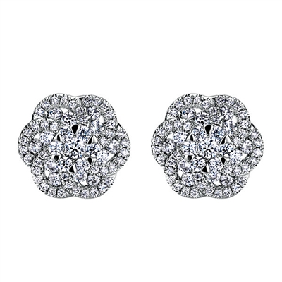 1 carat of diamonds combine with sleek 14k white gold to form this diamond flower stud earring pair!