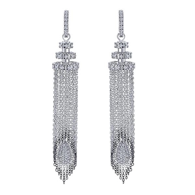 These hanging chandelier earrings with almost 2 carats of round brilliant diamonds bring back the days of flapper dresses and high couture.