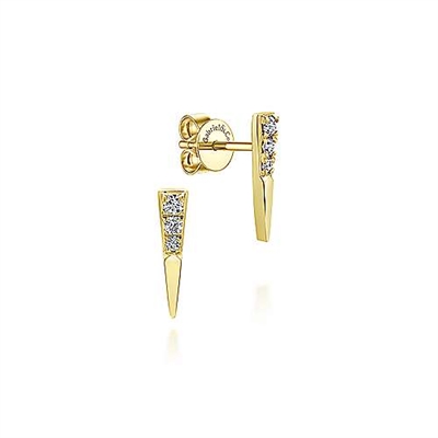 14k yellow gold diamond bar stud earrings with diamonds.