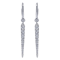 These trendy dagger style hanging earrings are chock full with almost 1/3 carats of round brilliant diamonds.