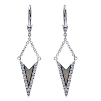 This cool pair of 14k white gold diamond earrings has a black and white look to it, using black mother of pearl and white diamonds to create this look.