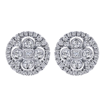 This cluster diamond studs with a halo setting are a perfect match with 14k white gold.