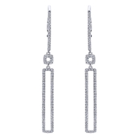 This 14k white gold rectangle diamond drop earring pair is a fantastic and stylish way to bring out over one half carats of round brilliant diamond shine in this white gold diamond pair of earrings.