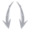 These 14k white gold diamond cuff earrings feature prominent diamond arrow shapes thats showcase over one quarter carats of round brilliant diamonds.