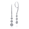 This 14k white gold pair of diamond earrings features three diamond drop discs feature over three quarter carats of diamond shine.