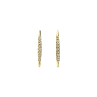 Round brilliant diamonds align in these diamond bar earrings in 14k yellow gold.