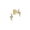 These 14k yellow gold diamond stud earrings are in the shape of lightning bolts.