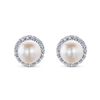 14K White Gold Pearl & Diamond Halo Stud Earrings