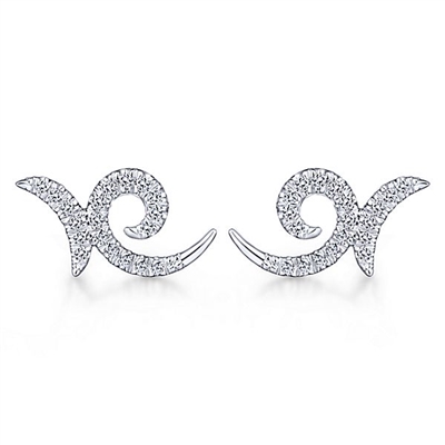 In 14k white gold, with diamonds, stud earrings.