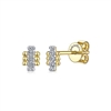 This 14k yellow gold pair of earrings feature a beaded bar in diamonds.
