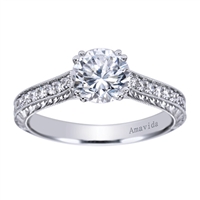 A wonderfully full of round brilliant diamond straight vintage style engagement ring in 18k white gold or platinum.