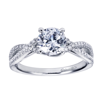 White Gold and Round Diamond Criss Cross Contemporary Engagement Ring