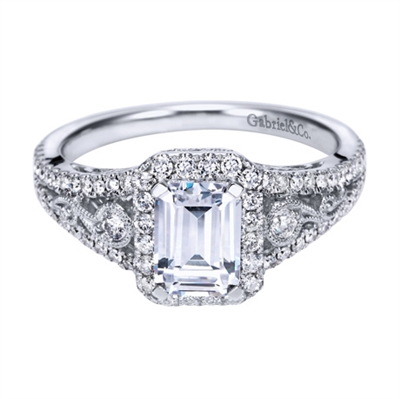 White Gold Filigree Diamond Halo Engagement Ring