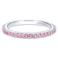 This pink stackable ring is in 14k white gold.