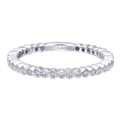 This diamond stackable ring is perfect for you if you want to start a collection or are looking for a nice compliment to a bigger centerpiece.  Get your 14k white gold diamond stackable ring today!