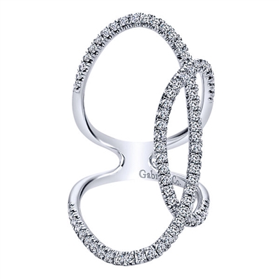 This 14k white gold diamond ring features fabulous loops of round brilliant diamond shine that total 1 carat.
