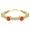 14k yellow gold ruby and diamond stackable ring.