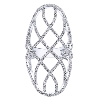 Featured in 14k white gold 1.43 carats of round brilliant diamonds line up to create this diamond fashion ring in lattice style.