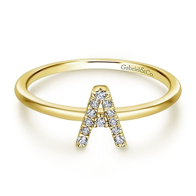 Beautiful and sleek, 14k gold and diamonds weave together to create this stackable diamond initial ring.