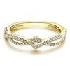 This 14k yellow gold stackable ring features two rows of round brilliant diamonds