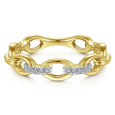 A diamond stackable ring featuring two diamond sections in 14k yellow gold.