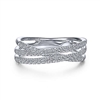 This 14k white gold diamond band features over one third carats of diamonds overlapping one another.