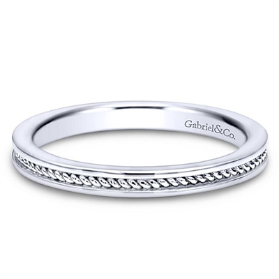 This 14k white gold stackable ring features a rope that wraps around your finger.