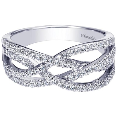 Nearly one half carat in round brilliant diamonds unite with 14k white gold in this variation of a 14k white gold diamond rope fashion ring.