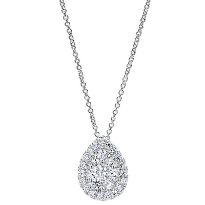 This spirited white gold diamond necklace features a 14k white gold drop necklace with 0.60 carats of round brilliant diamonds.