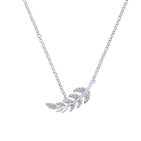 A diamond set 14k white gold feather necklace in your choice of length!
