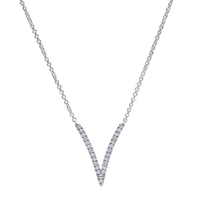 This 14k white gold drop diamond v necklace with almost 1/3 carats of round brilliant diamonds all solidified with a white gold link chain.