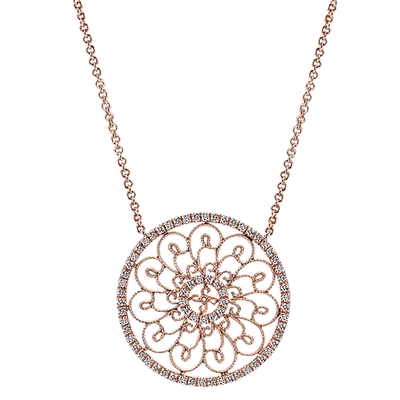 Gorgeous diamonds shine in this 14k rose gold opulently styled diamond necklace.