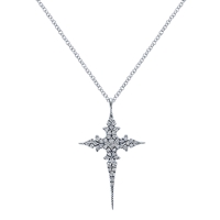 This bold diamond cross necklace features 0.21 carats in diamond shine with sharp borders and sleek lines in 14k white gold.