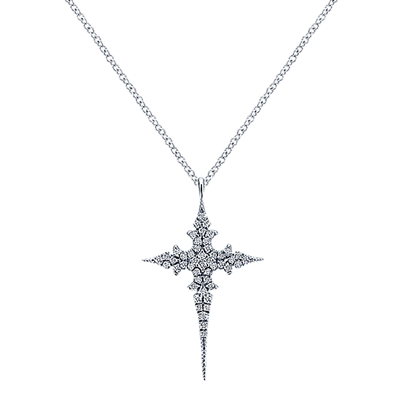 This bold diamond cross necklace features 0.21 carats in diamond shine with sharp borders and sleek lines in 14k white gold.