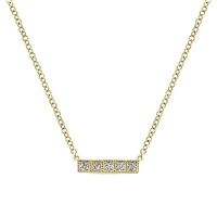 14 yellow gold creates this diamond bar necklace.