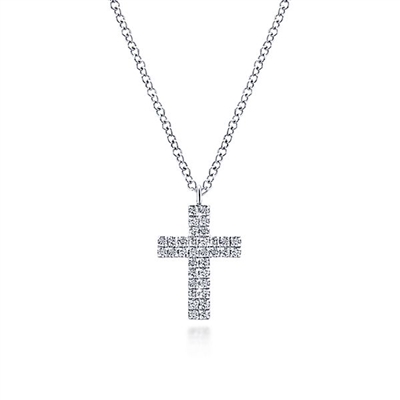 A diamond cross with 0.17 carats of diamonds in 14k white gold.
