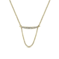 A pointed diamond bar in 14k yellow gold creates this 14k yellow gold fashion necklace.