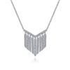 This 14k white gold necklace showcases a diamond bar with over one half carats of diamonds in a fringe setting.