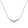 This 14k white gold diamond bar necklace in a chevron pattern features one quarter carats of diamonds.