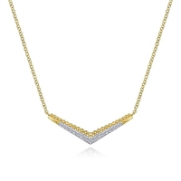 Beaded Diamond Necklace in 14k yellow gold with diamond accents.