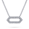 14k white gold and diamond hexagon bar necklace.